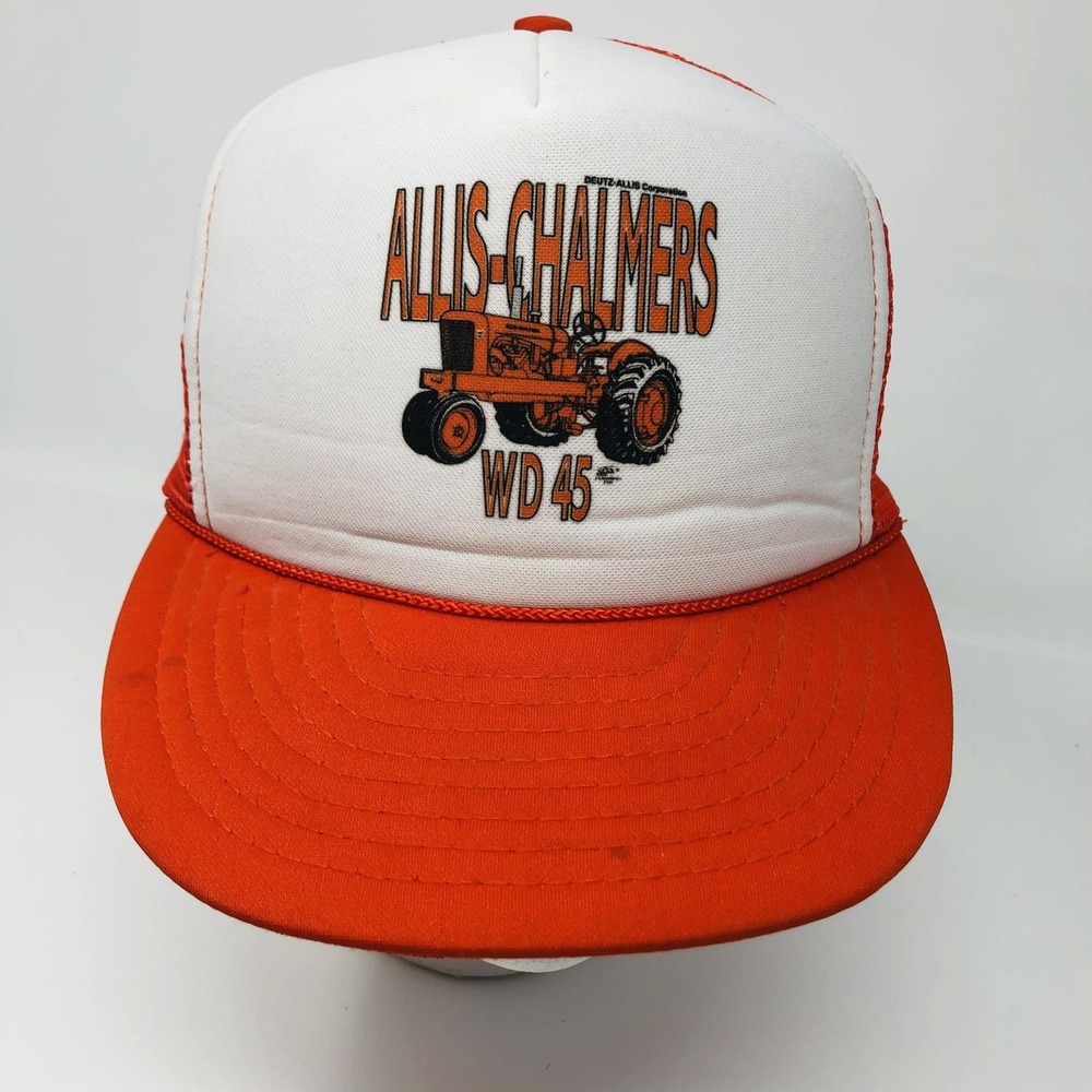 Vintage Allis-Chalmers WD 45 Hat Cap Snap‎ Back One Size Orange Trucker Mens 80s